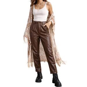 Princess Polly Brown Faux Leather Pants High Rise Straight Leg Vegan Leather 6